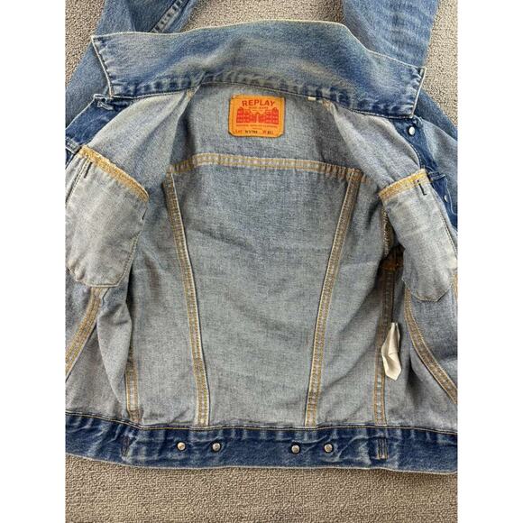 Y2K Replay Denim Jacket Women XS Blue WV704 Trucker Button Front Cotton Pockets - Picture 3 of 10